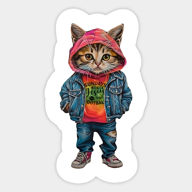 Cat Shirt. Sundays are for Jesus and Football America Sticker by Nichole Joan Fransis Pringle